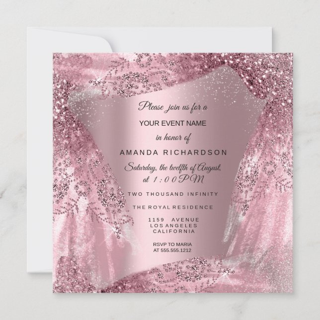 Quinceanera Sweet 16th 15th Birthday Pink Dress Invitation (Front)