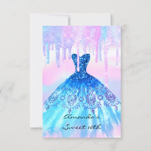 Quinceanera Sweet 16th Blue Pink Holographic Dress Invitation