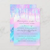 Quinceanera Sweet 16th Blue Pink Holographic Dress Invitation (Front/Back)