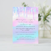 Quinceanera Sweet 16th Blue Pink Holographic Dress Invitation (Standing Front)