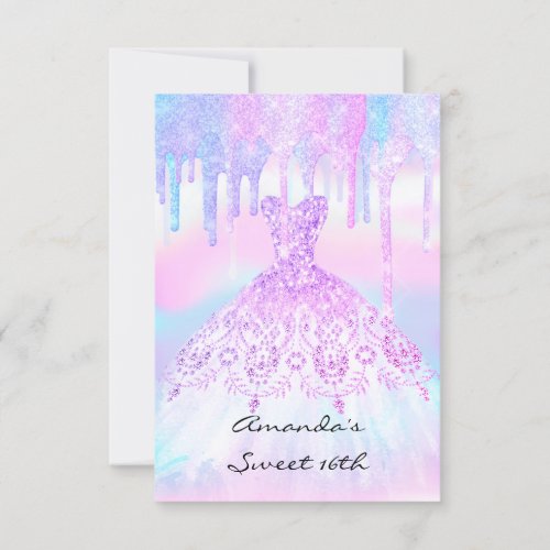 Quinceanera Sweet 16th Unicorn  Holographic Dress Invitation