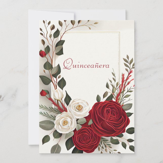 Quinceanera, Sweet Sixteen Red Roses Invitation (Front)