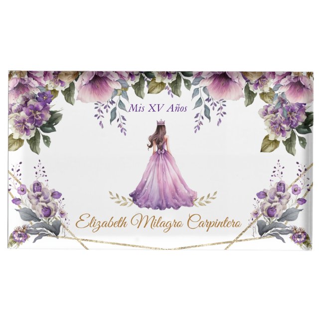 Quinceañera Table Card Holder Lilac, Purple (Front)