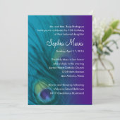 Quinceanera Teal and Purple Peacock Invitation (Standing Front)