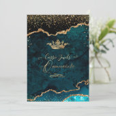 Quinceanera, Teal Blue Agate Faux Gold Confetti Invitation (Standing Front)