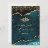 Quinceanera, Teal Blue Agate Faux Gold Confetti Invitation (Front)