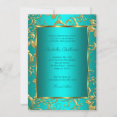 Quinceanera Teal Blue Gold Damask Floral Photo Invitation (Back)