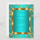 Quinceanera Teal Blue Gold Floral Photo Invitation (Back)