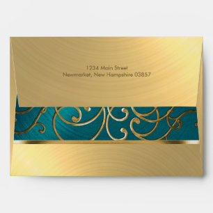 Quinceanera Teal Blue Green and Gold Filigree Envelope