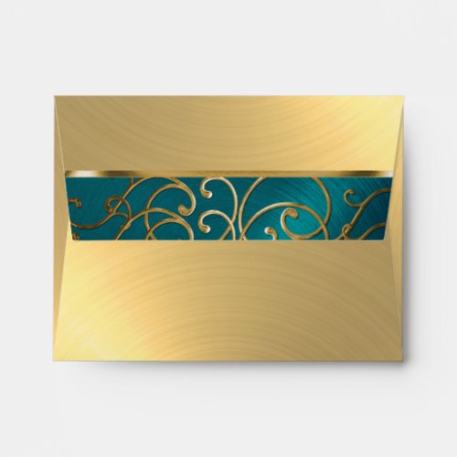 Quinceanera Teal Blue Green and Gold Filigree Envelope