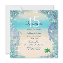 Quinceanera Teal Blue Sand Ocean Beach Birthday 2