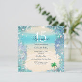 Quinceanera Teal Blue Sand Ocean Beach Birthday 2 Invitation (Standing Front)