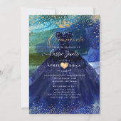 Quinceanera Teal Navy Blue Watercolor Gown Invitation (Back)