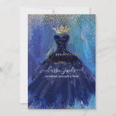 Quinceanera Teal Navy Blue Watercolor Gown Invitation (Front)