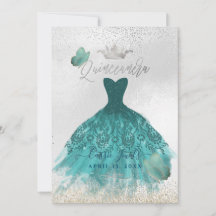 Quinceanera Teal Ombre Butterflies Princess Gown