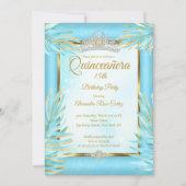 Quinceanera Teal Tiara Gold Photo Birthday Party Invitation (Front)