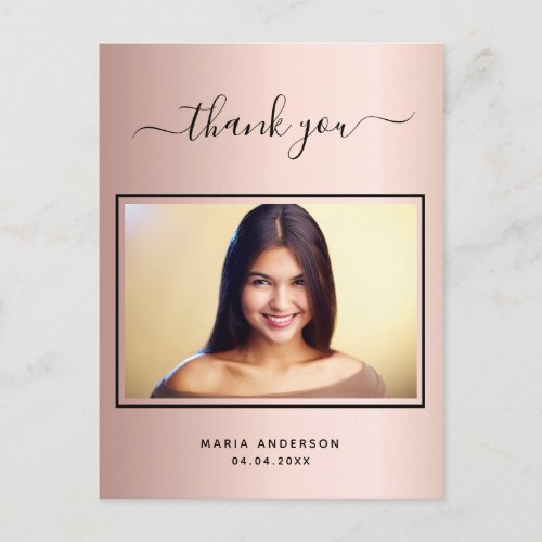 Quinceanera thank you custom photo rose gold postcard