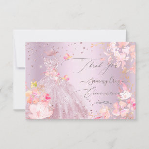 Quinceanera Thank You Dusty Rose Glitter Gown Invitation