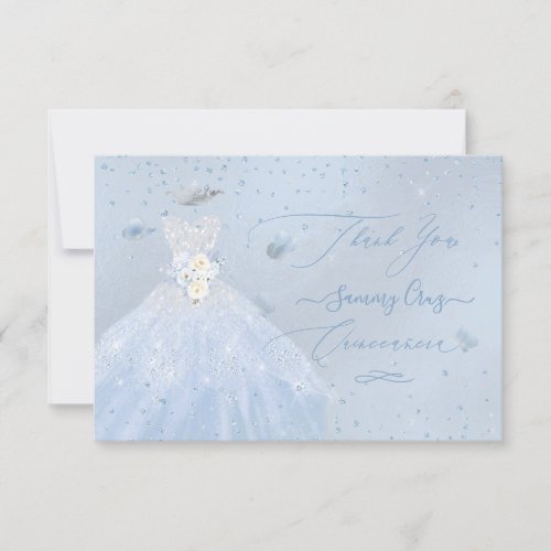 Quinceanera Thank You Glitter Silver Baby Blue Inv Invitation