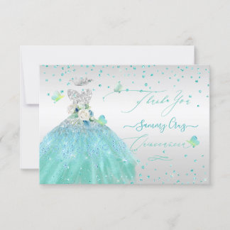 Quinceanera Thank You Glitter Silver Turquois Invitation