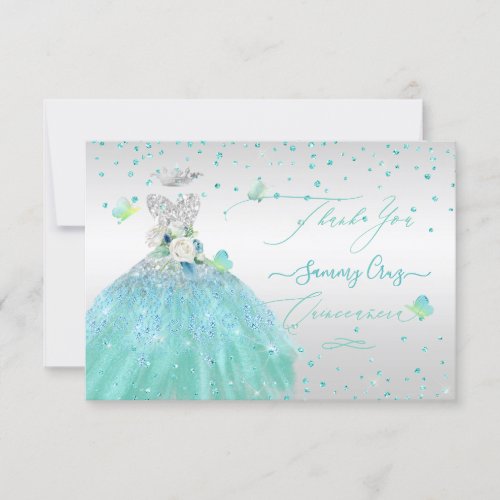 Quinceanera Thank You Glitter Silver Turquois  Invitation