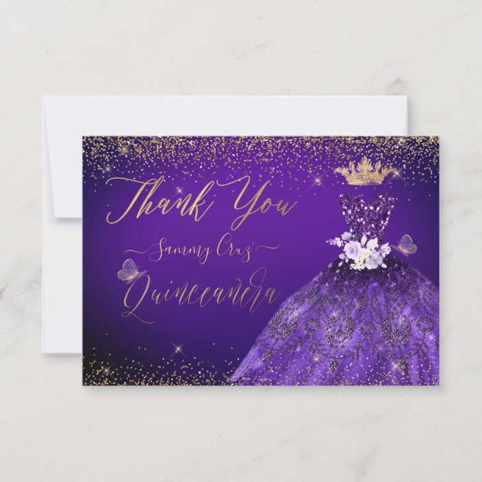 Quinceanera Thank You Purple Glitter Gown Zazzle