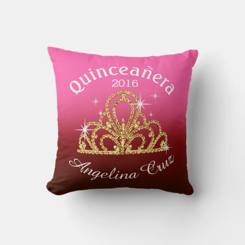 Quinceanera Tiara Bokeh Bling  ombre fuschia Throw Pillow