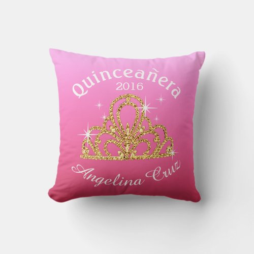 Quinceanera Tiara Bokeh Bling  ombre pink Throw Pillow
