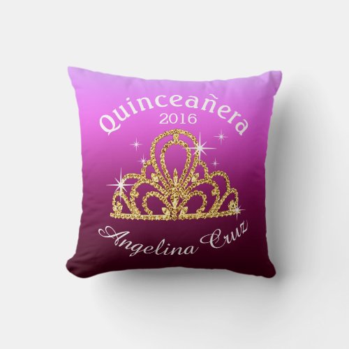 Quinceanera Tiara Bokeh Bling  ombre purple Throw Pillow