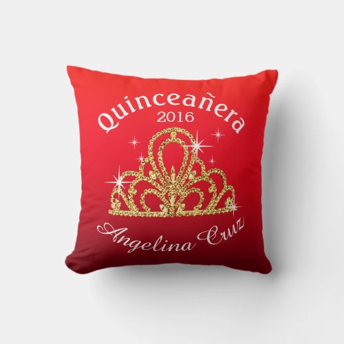 Quinceanera Tiara Bokeh Bling  ombre red Throw Pillow