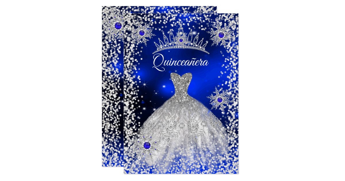 Quinceanera Tiara Dress Blue Winter Snowflake Invitation Zazzle Com