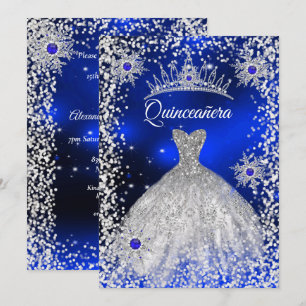 Quinceanera Tiara Dress blue winter Snowflake Invitation