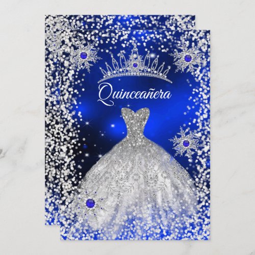 Quinceanera Tiara Dress blue winter Snowflake Invitation