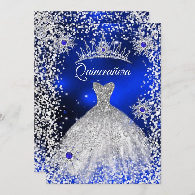 50 Sweet 16 Birthday Invitations 15 Quinceañera Party Blue Grey Winter Dress 