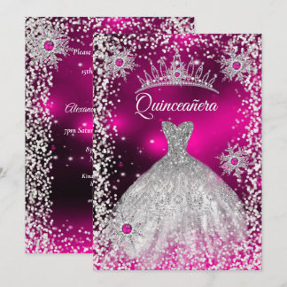 Quinceanera Tiara Dress Pink winter Snowflake Invitation