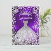 Quinceanera Tiara Dress purple winter Snowflake Invitation (Standing Front)