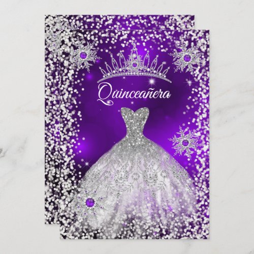 Quinceanera Tiara Dress purple winter Snowflake Invitation