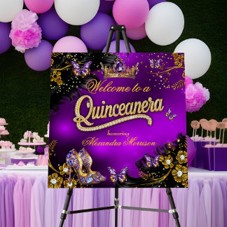 Quinceanera Tiara Gold Purple Butterflies 15th Foam Board