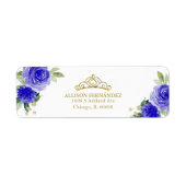 Quinceanera Tiara Gold Royal Blue Floral Label (Front)