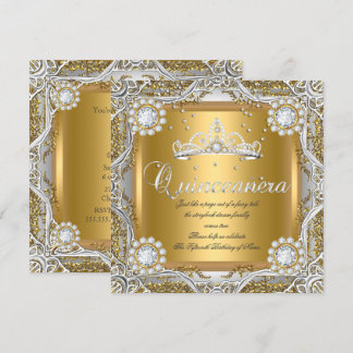 Quinceanera Tiara Gold Silver Diamond Birthday Invitation