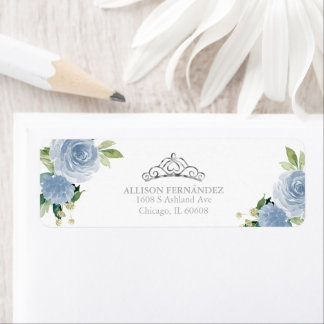 Quinceanera Tiara Silver Blue Floral Label