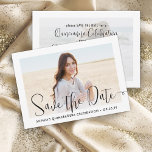 Quinceañera Trendy Script Chic Modern 2 Photo Save The Date<br><div class="desc">Share the joyful news of an upcoming Quinceañera celebration with chic 2 photo save the date invitations. The pictures and all wording on this template are simple to personalize. The colors, font styles and overlay opacity can be easily customized with the Zazzle Design Editor tool. The modern minimalist black and...</div>