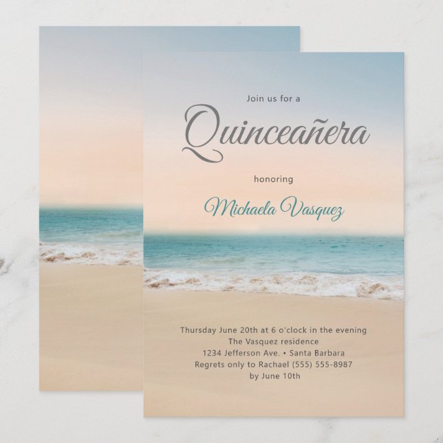 Quinceañera Tropical Beach Party  Invitation (Front/Back)