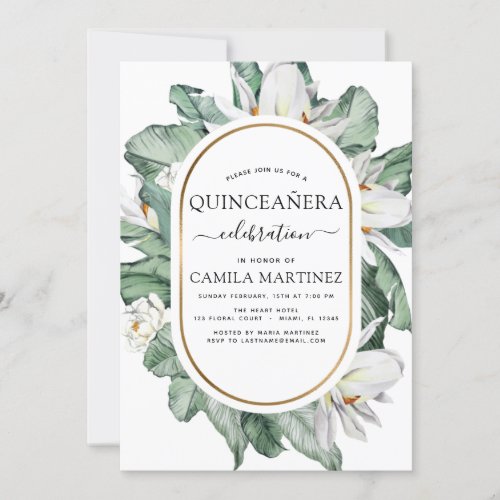 Quinceaera Tropical Magnolia 15th Birthday Invitation