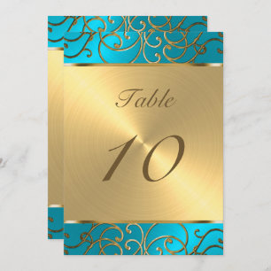 Quinceanera Turquoise Blue and Gold Filigree Swirl Invitation