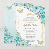 Quinceañera Turquoise Blue Floral Gold Butterflies