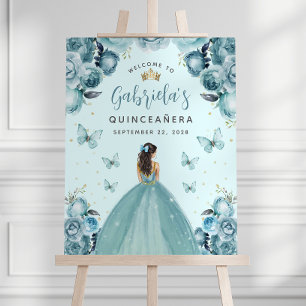 Quinceañera Turquoise Blue Floral Princess Welcome Foam Board