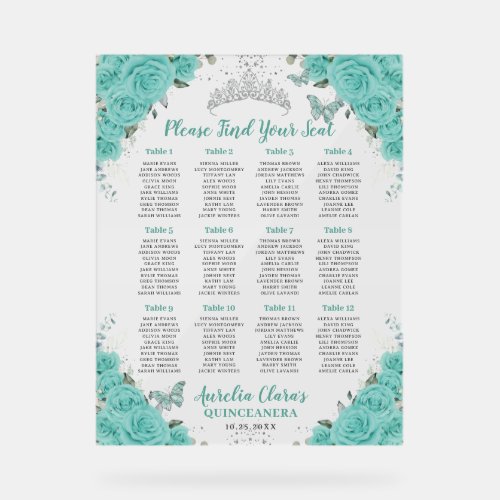 Quinceanera Turquoise Blue Floral Seating Chart