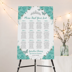 Quinceanera Turquoise Blue Floral Seating Chart Foam Board
