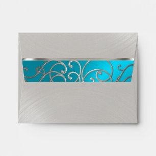 Quinceanera Turquoise Blue Silver Filigree Swirls Envelope
